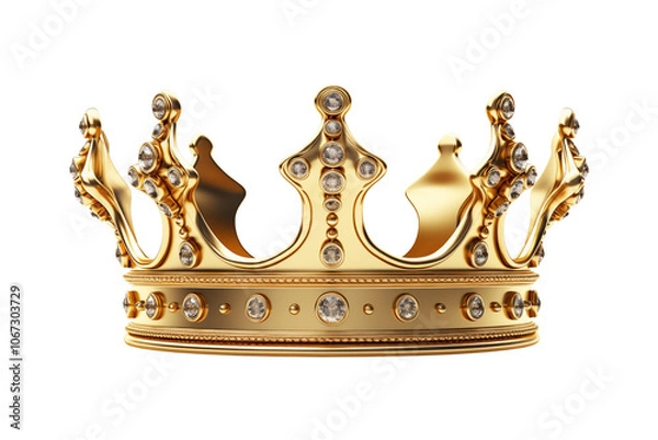 Fototapeta Gold crown with diamonds isolated on transparent or white background, png