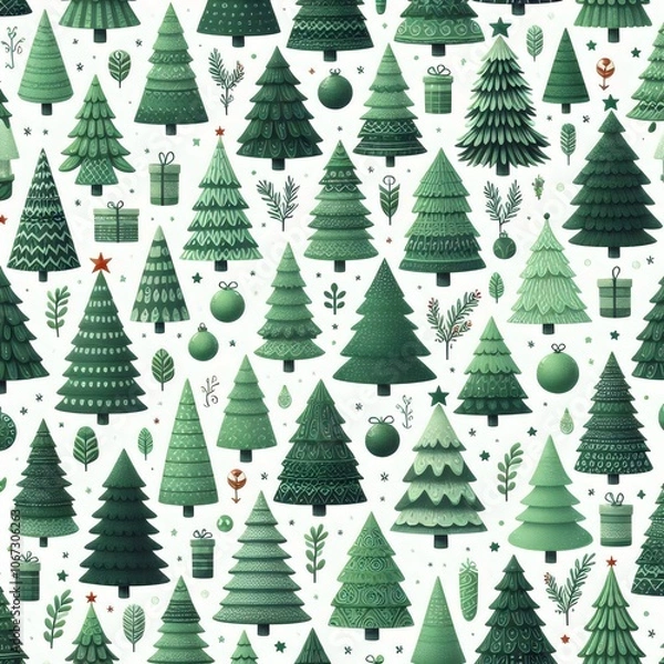 Fototapeta Seamless pattern with christmas trees. Isolated on white.