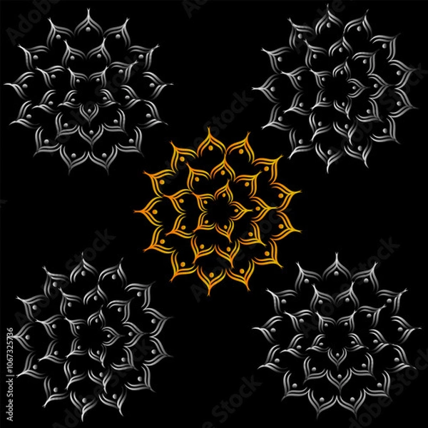 Obraz beautiful mandala set isolated on black background