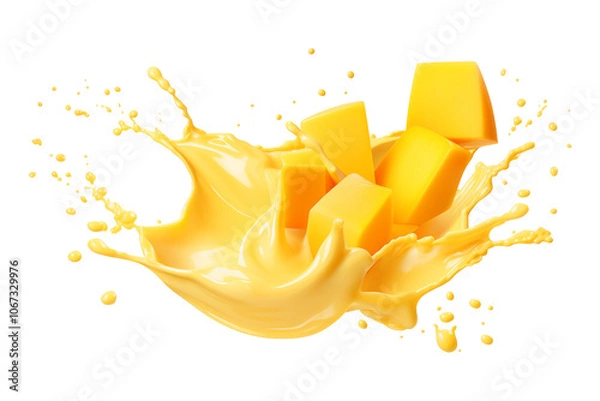 Fototapeta Splash of mango juice isolated on transparent or white background, png