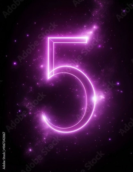 Fototapeta glowing 0 zero number neon pink tones on galaxy space like black background modern design O letter alphabet digital illustration isolated graphic design