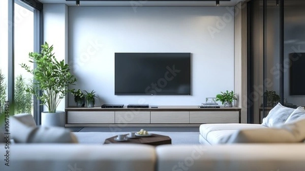 Fototapeta Modern Living Room with TV and Sofa
