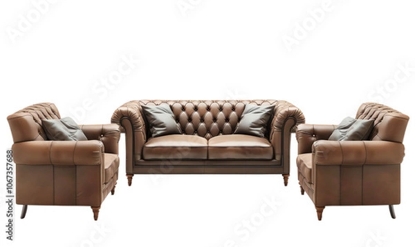 Fototapeta Leather modern sofa set isolated on a transparent background.