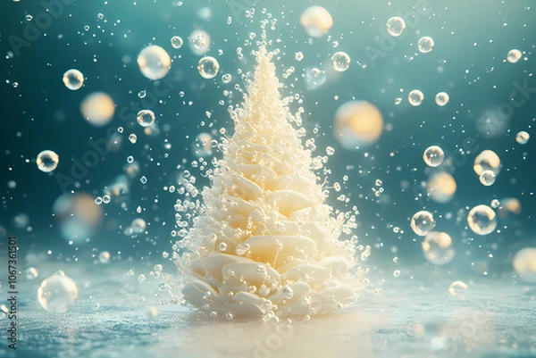 Fototapeta A small tree shaped from soap bubbles.