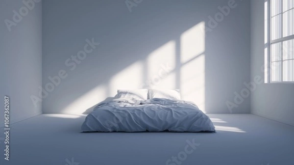 Fototapeta Minimalist Bedroom with Bed and Natural Light