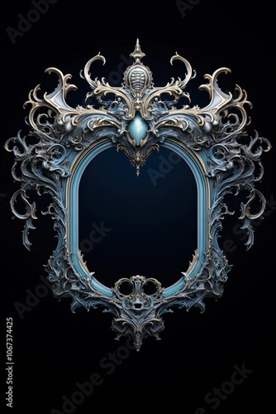 Fototapeta Ornate vintage frame in fantasy style with mysterious floral ornament. Fairy tale style retro frame
