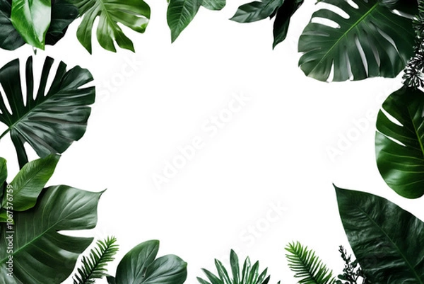 Obraz Tropical leaves framing a blank space, perfect for design and decoration, Transparent Background.