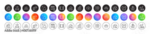 Fototapeta Energy price, Filling station and Open box line icons. Round icon gradient buttons. Pack of Paint, Open door, Circle area icon. Car charging, Construction bricks, Strategy pictogram. Vector
