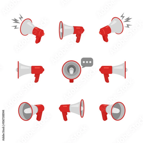 Obraz Megafon. The loudspeaker. A set of vector images of a megaphone.
