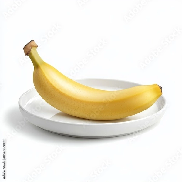 Obraz Ripe Fresh Banana on a Clean White Plate, Isolated on White