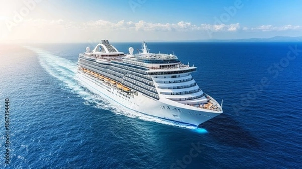 Obraz A majestic cruise ship sails gracefully across a calm ocean, symbolizing adventure, travel, luxury, relaxation, and freedom.