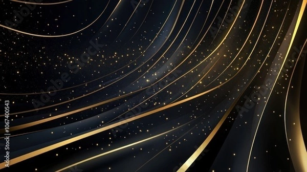 Fototapeta Abstract design featuring flowing lines and gold accents against a dark background.