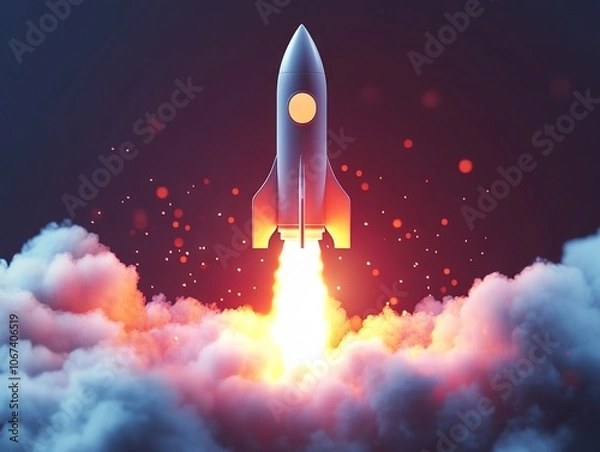 Fototapeta Rocket Launch Representing Start-up Success. AI generated illustration