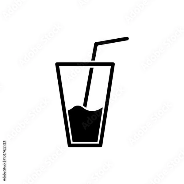 Fototapeta Glass with straw simple icon vector. Flat design. White background