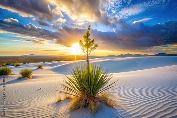 Fototapeta Desert bloom, a White Sands Yucca, captured in the captivating Rule of Thirds.