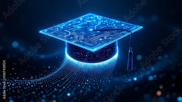 Obraz Digital Education and Technology Concept with Futuristic Graduation Cap. Generative AI