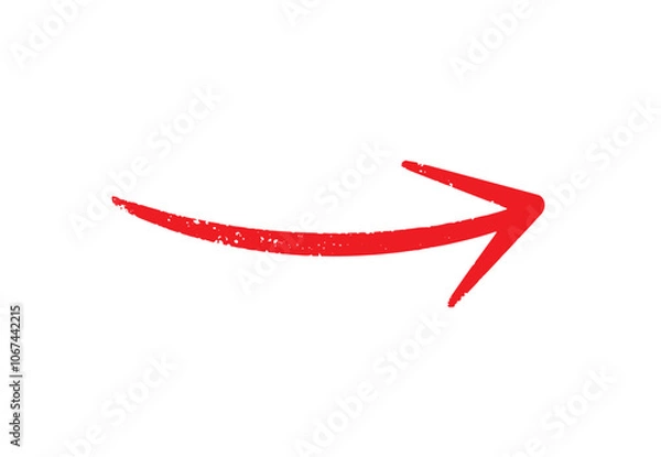 Fototapeta A red arrow marker is isolated on a transparent background, The arrow sign is drawn by hand with a marker, Marked arrow isolated on the background.