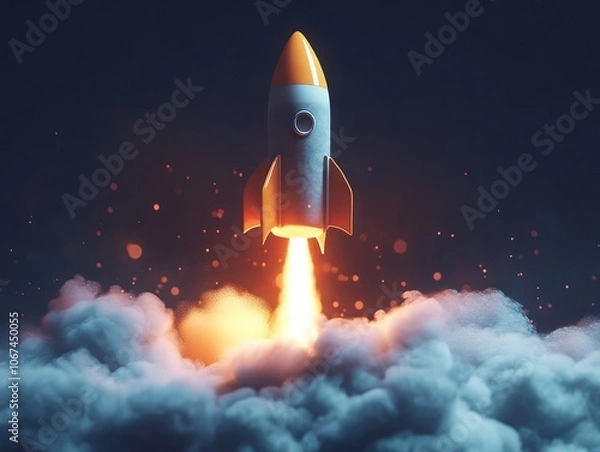 Fototapeta Rocket Launch Representing Start-up Success. AI generated illustration