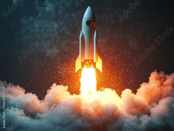 Fototapeta Rocket Launch Representing Start-up Success. AI generated illustration