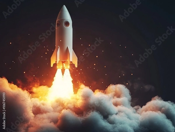 Fototapeta Rocket Launch Representing Start-up Success. AI generated illustration