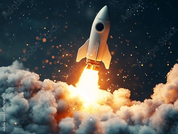 Fototapeta Rocket Launch Representing Start-up Success. AI generated illustration
