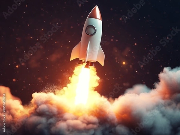 Fototapeta Rocket Launch Representing Start-up Success. AI generated illustration