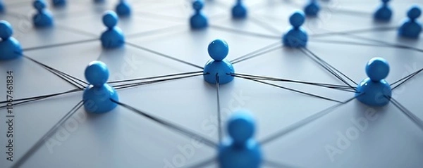 Fototapeta Network connecting blue people icons representing social connection and teamwork