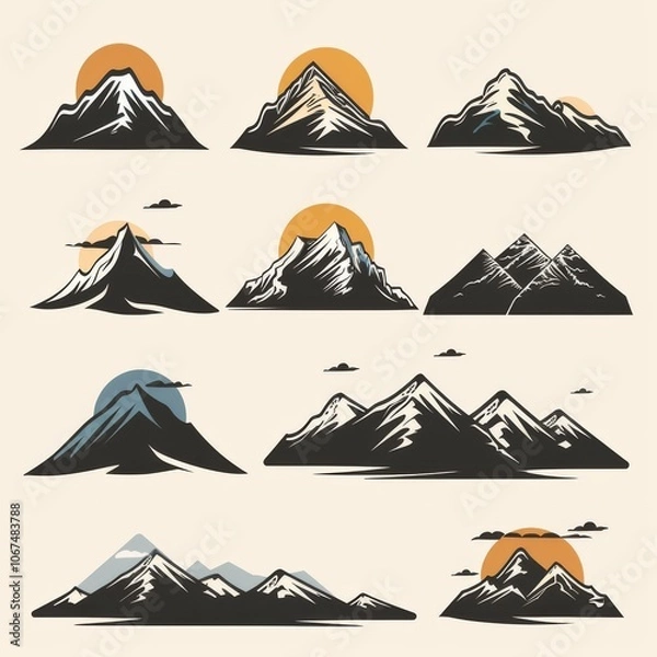 Fototapeta mountain silhouette icon vector set for logo -"Set of mountain silhouette icons in vector format, perfect for logo designs and creative branding."