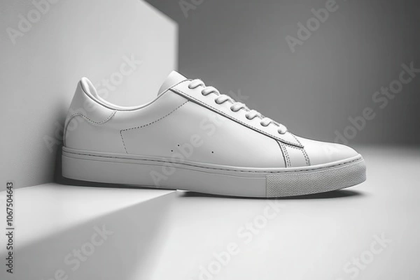 Obraz white sneakers stand out against a minimalist white background their clean lines and modern design emphasized in a stylish contemporary composition that highlights footwear fashion