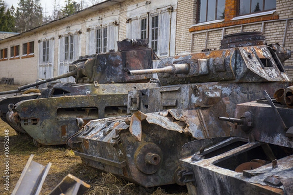 Fototapeta Destroyed german old tanks