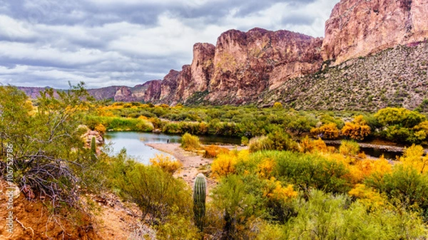 Fototapeta Salt River i otaczające góry na pustyni w Arizonie w Stanach Zjednoczonych