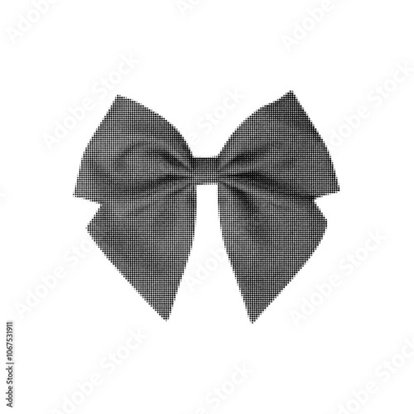 Fototapeta A beautiful lush bow for hair or decorating a Christmas tree or wreath. Halftone effect. 90s. Dots. Trendy vintage style. Celebrating New Year. Vector illustration isolated on white background.