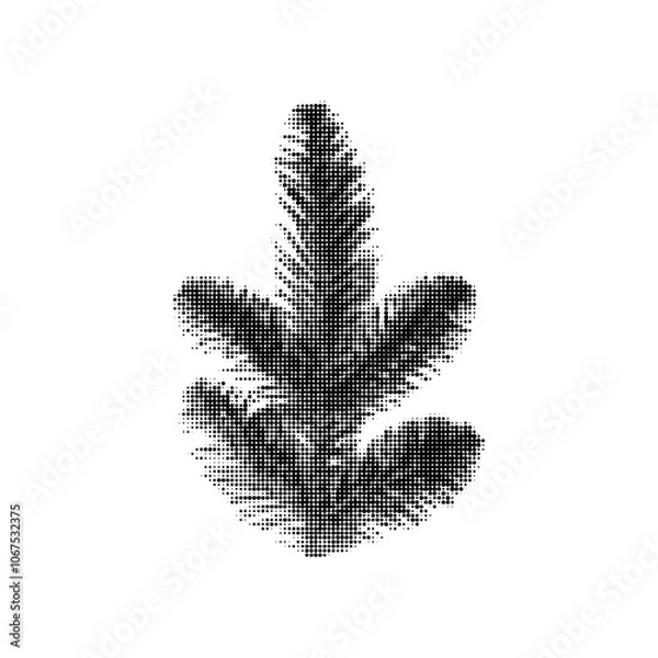 Fototapeta Small spruce branch isolated on white background. Halftone effect. 90s. Dots. Trendy vintage style. Decorative design element. Winter. Realistic. Vector illustration.