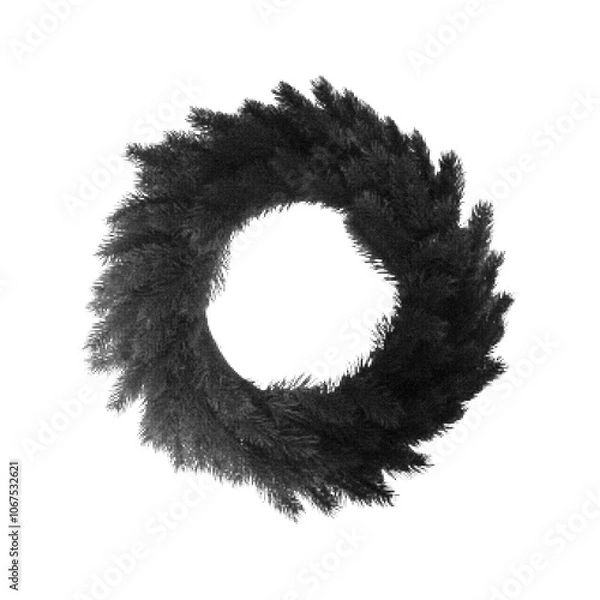 Fototapeta Round decorative fir wreath for the door at Christmas. Halftone effect. 90s. Dots. Trendy vintage style. Celebrating New Year. Vector illustration isolated on white background.