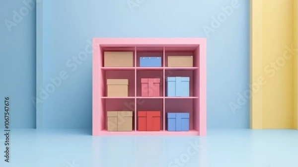 Fototapeta Inventory organization flat design front view logistics theme 3D render Triadic Color Scheme