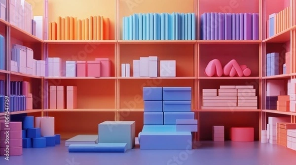 Fototapeta Inventory organization flat design front view logistics theme 3D render Triadic Color Scheme