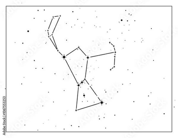 Fototapeta Simple astronomical illustration of the constellation Orion (The Hunter). Design elements on transparent background. Use for print, websites and other graphics. Available as PNG or JPG.