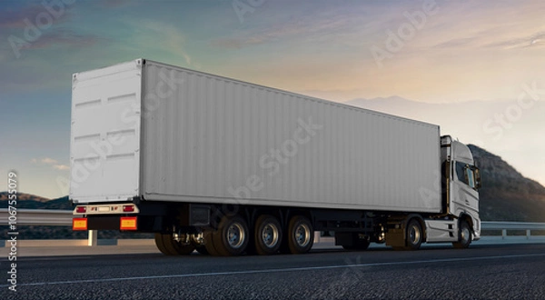 Obraz An image of a white truck on a road