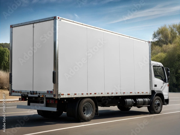 Obraz An image of a white truck on a road