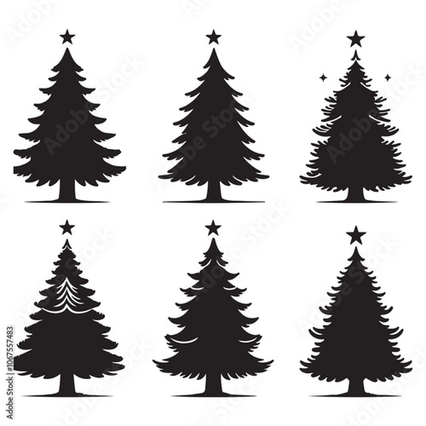 Obraz Christmas Tree Silhouette  vector set black color and solid white background