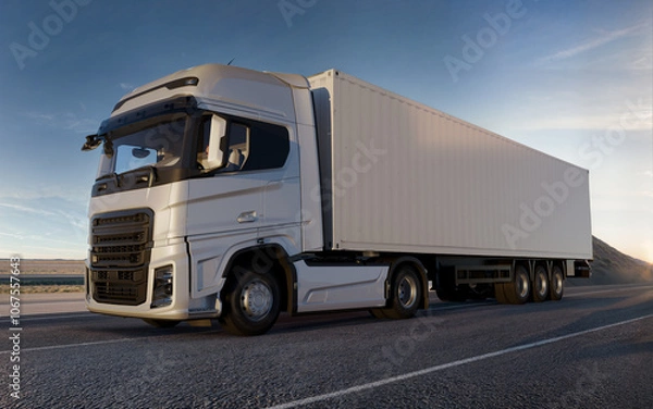Obraz An image of a white truck on a road