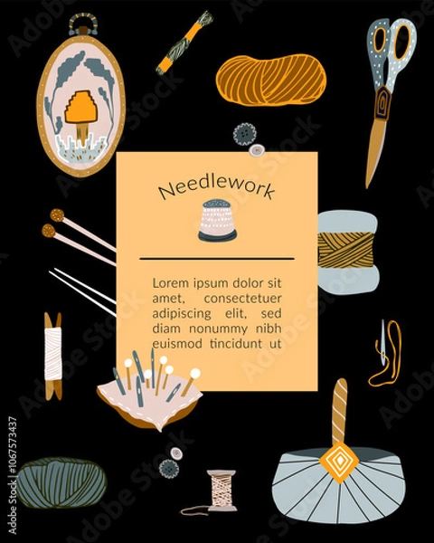 Obraz Needlework sew knit embroidery flyer vector art
