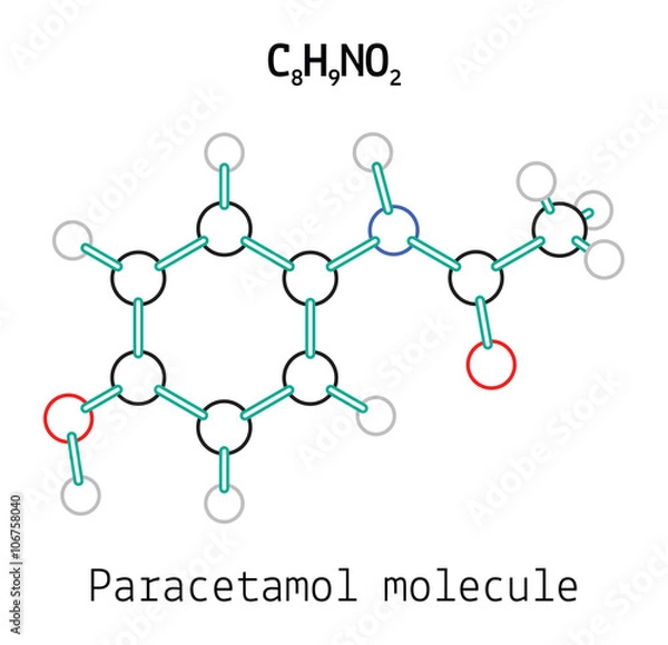 Fototapeta C8H9NO2 paracetamol molecule