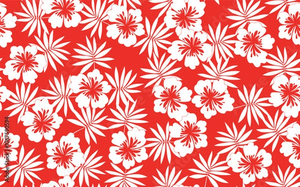 Fototapeta Seamless floral pattern based on traditional folk art ornaments. Colorful flowers on color background. Scandinavian style. Sweden nordic style. Vector illustration. Simple minimalistic pattern