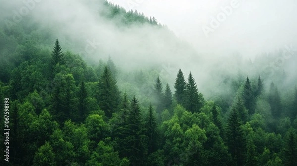 Fototapeta Explore the enchanting beauty of misty forest landscapes