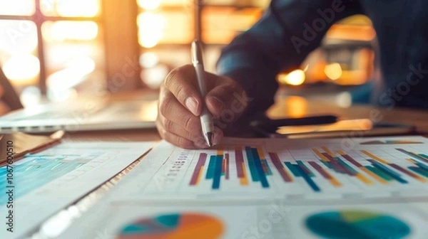 Fototapeta Business analysis of colorful charts and graphs