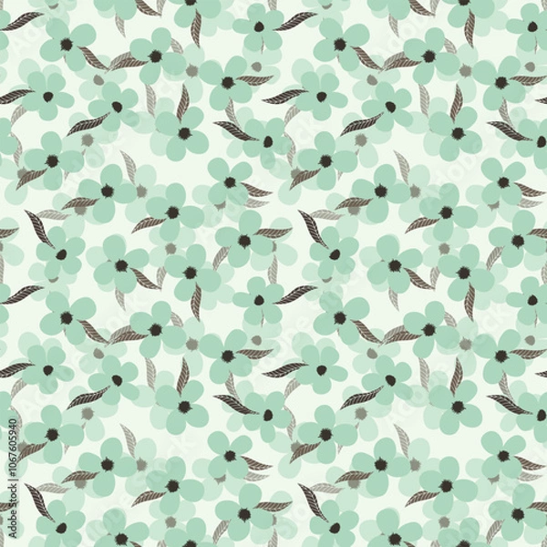 Fototapeta Seamless floral pattern based on traditional folk art ornaments. Colorful flowers on color background. Scandinavian style. Sweden nordic style. Vector illustration. Simple minimalistic pattern