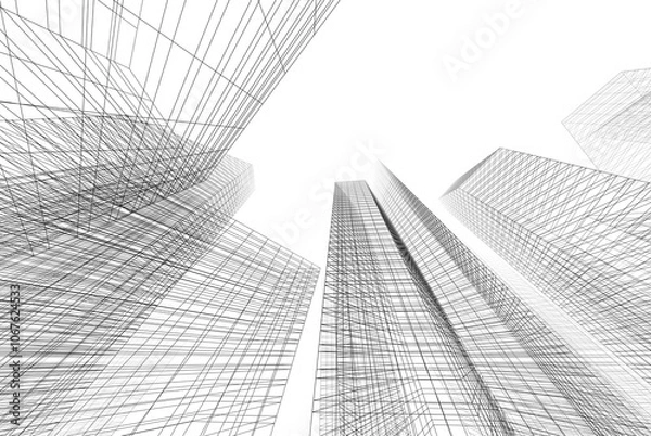Fototapeta Abstract city architectural 3d rendering