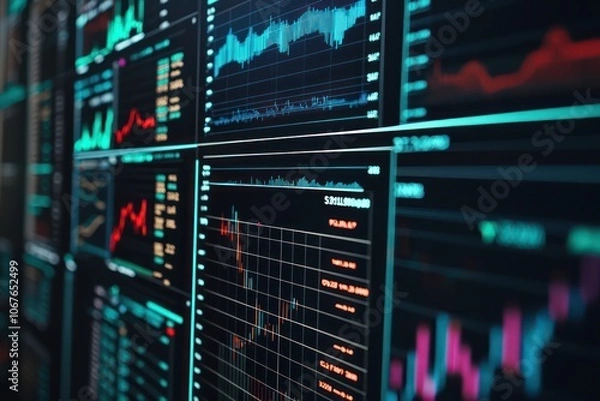 Fototapeta Digital business statistics and stock data on a screen, representing the importance financial insights