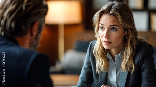 Obraz Discussing Case Details in Office